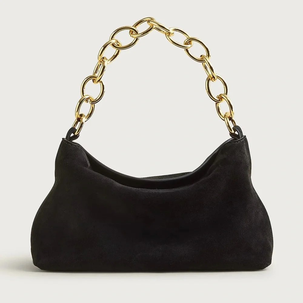 J. Crew Berkeley small chainlink shoulder bag in black suede - Picture 3 of 4